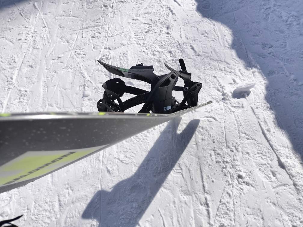 SALOMONのパウダーボードWOLLE NYVELT FISHの横から見たボードキャンバー形状の写真