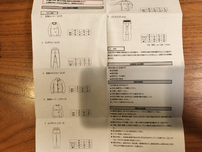 ワークマン「リカバリーウエア」の説明書画像