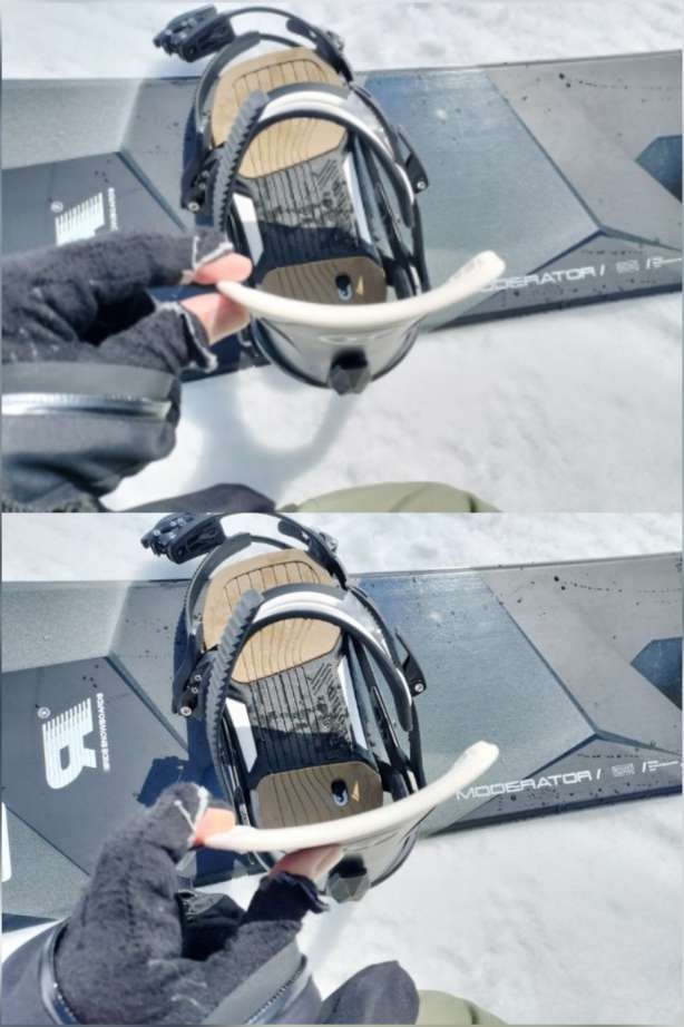 RIDEバインディングサーキットのハイバックのフレックスを比較する写真